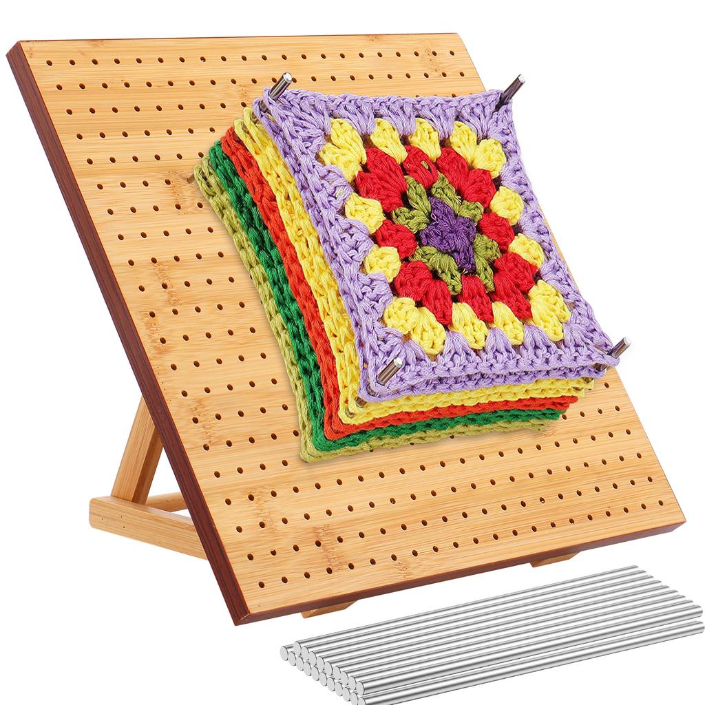 Wood Crochet Blocking Board Kit With Stainless Steel Rod Pins Granny Square Blocking Board for Beginner Knitting Lover Gifts