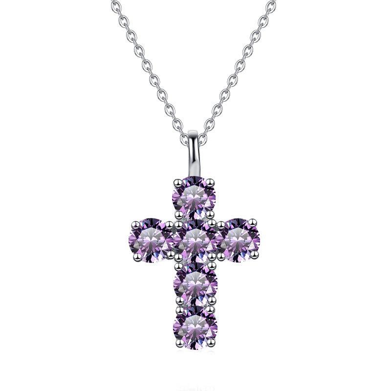 European Hot-Selling 3 Carat Moissanite Cross Necklace with White Gold-Plated Copper O-Chain