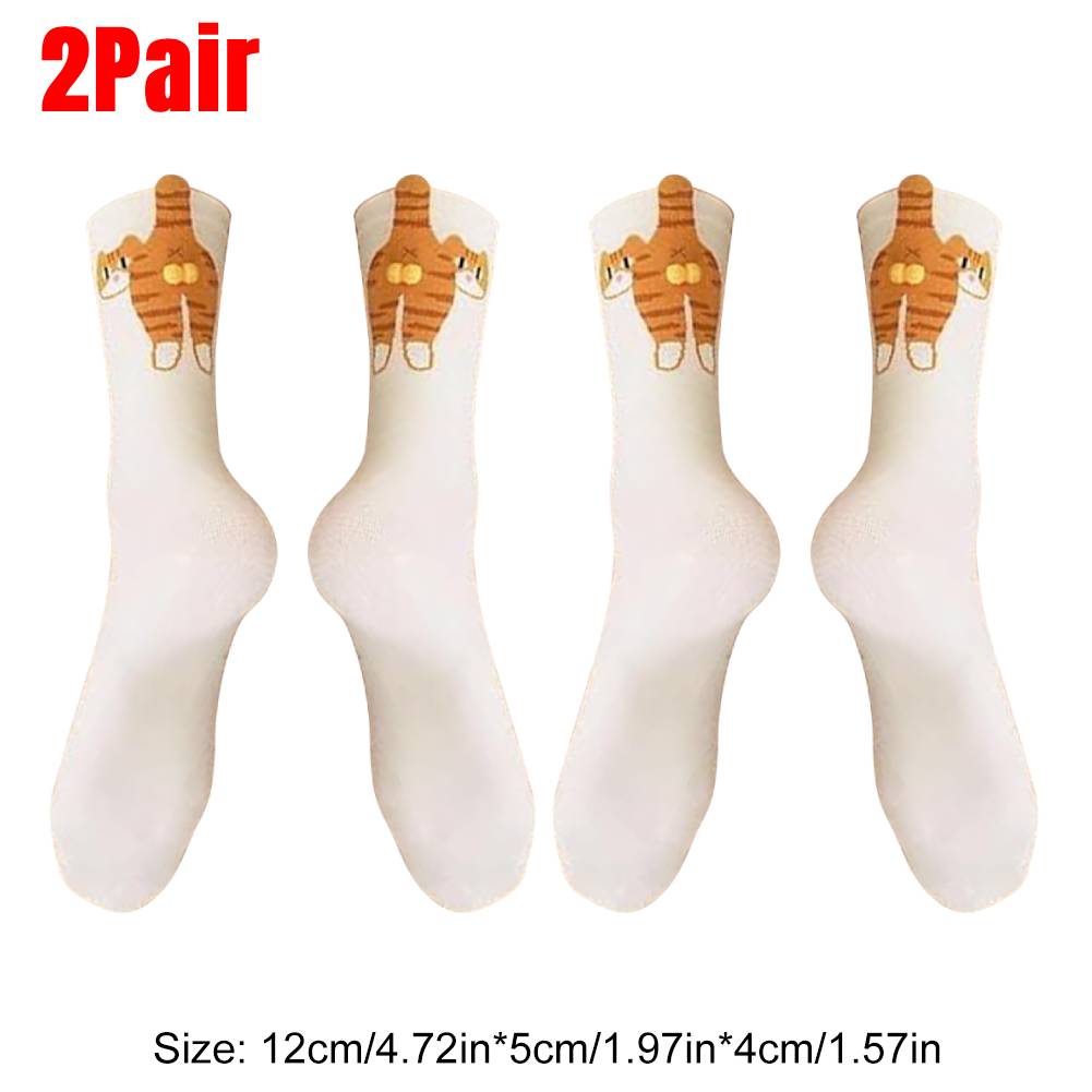 1/2Pairs Cute Cat Socks with Balls Funny Soft Cotton Socks Breathable Middle Tube Socks Novelty Gifts for Women Girl Cat Lovers