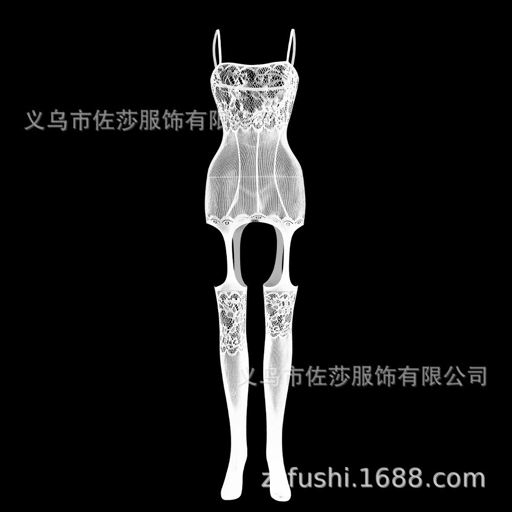 Sexy lingerie women's hollowed-out stockings tight mesh clothes one-piece hanging adjustable shoulder straps