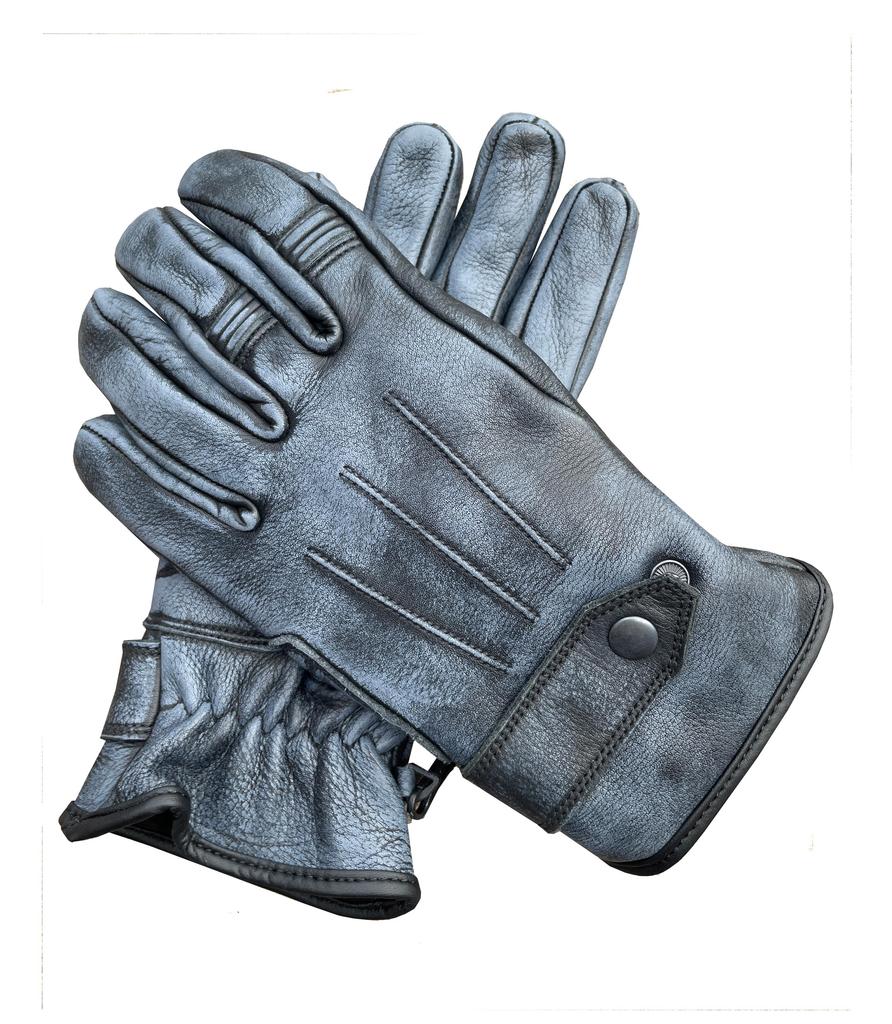 Guantes de Cuero Anilina Envejecido para Hombre Marrón Vintage Clásico Guantes de Moda para Motocicleta Piel de Vaca