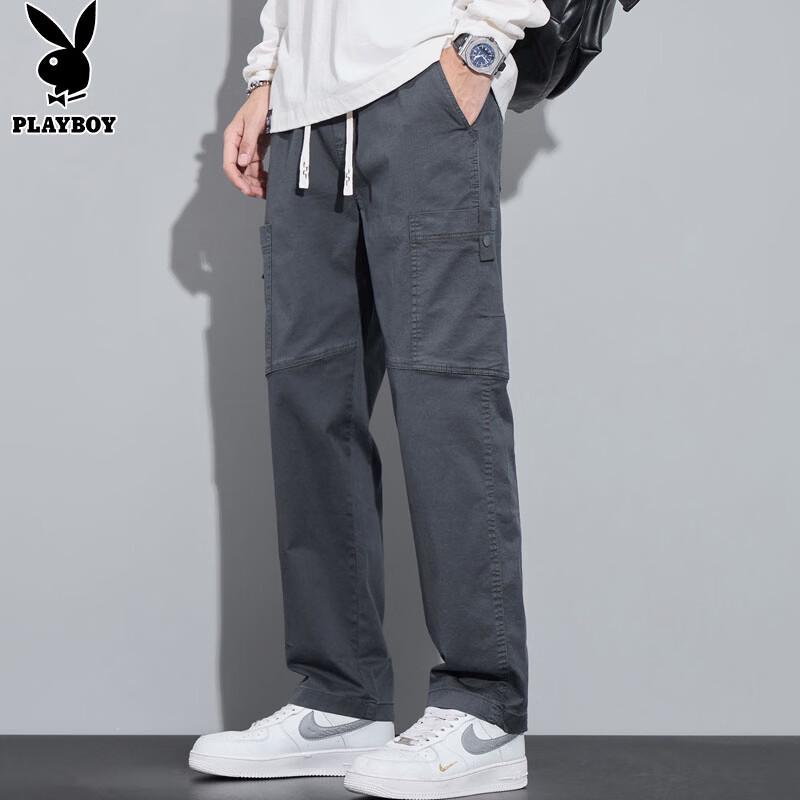 PLAYBOY Men's Trendy Straight-Leg Loose Cargo Pants