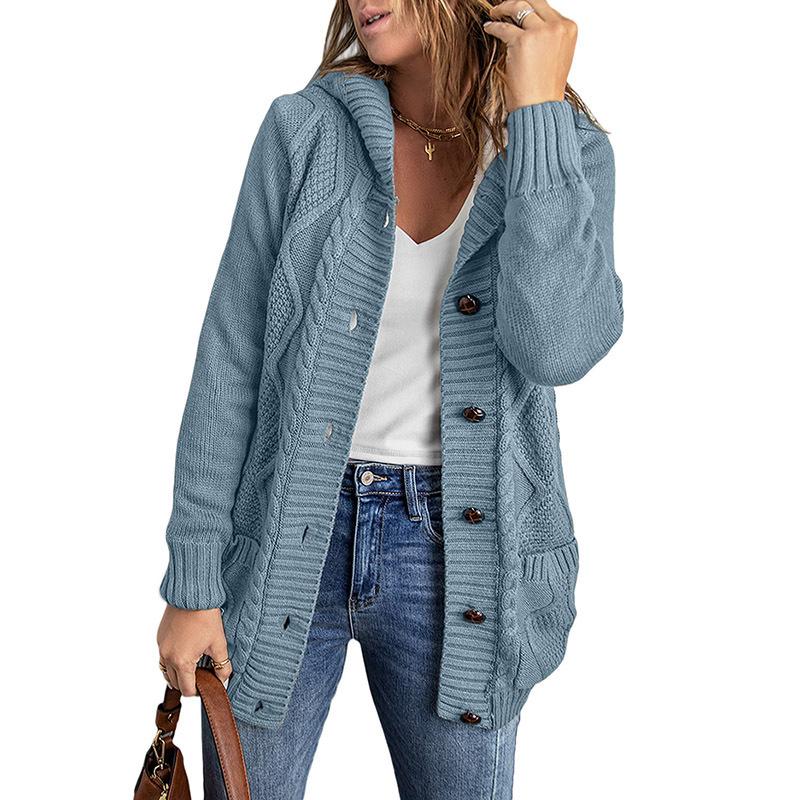 European American Winter Women's Solid Knit Cardigan: Casual Versatile Single-Breasted Multi-Button Warm Jacket