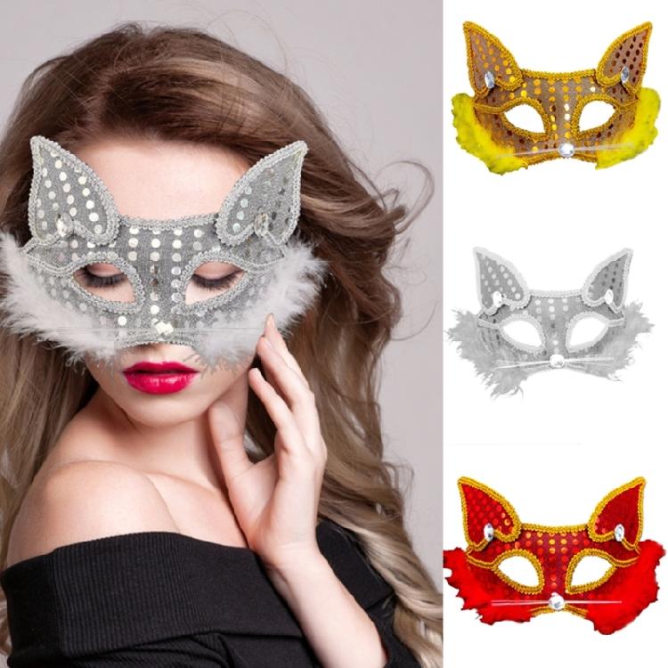 Masquerade Mask Foxes Mask Halloween Costume Mask Sequins Cats Mask Half Face Mask for Party