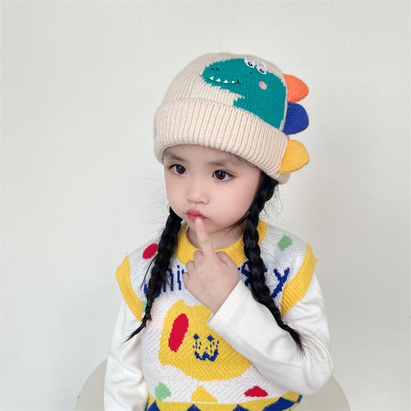 Children's Hat Girls Cute Dinosaur Warm Hat New Autumn and Winter Little Boy Cartoon Windproof Ear Hat