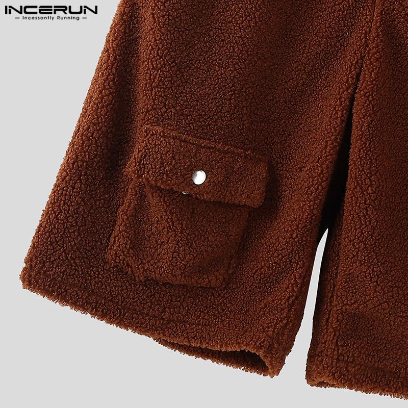 INCERUN Men Zip-up Waist Furry Casual Loose Shorts Half Pants