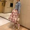 Women Spring Autumn Boho Lace Crochet Skirt Stretch High Waist Women Embroidery A-Line Skirt Women Beach Pleated Skirt