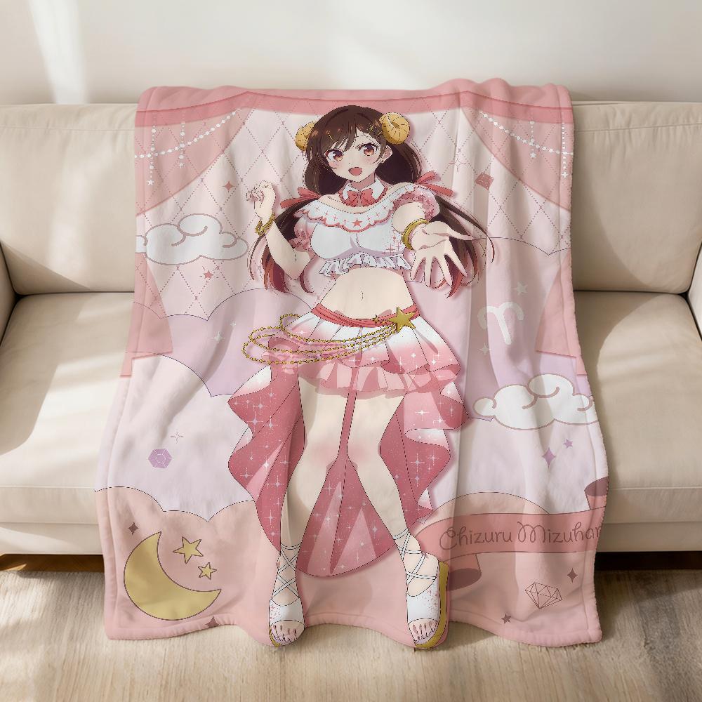 Anime Fanart Girl M-Mizuhara Chizuru Flannel Soft Warm Plush Blanket Sofa Living Room Pet Hogar Bedroom Gift Home Car Portable