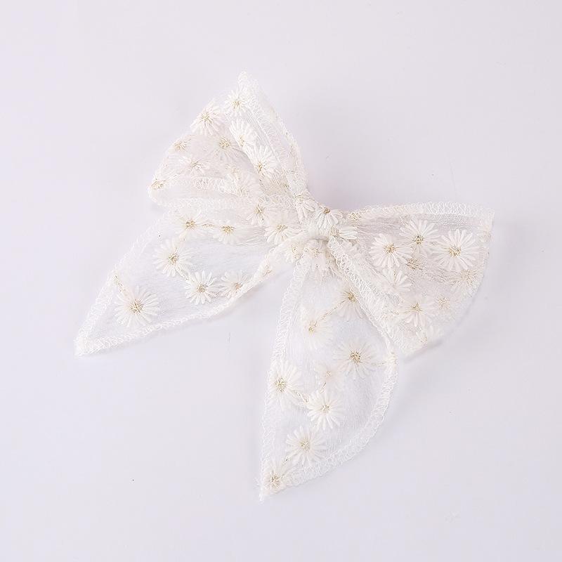 1 Piece Solid Color Elegant Ponytail Decoration Kids Flower Embroidery Lace Bow Hair Clips Hair Accessoreis For Girls