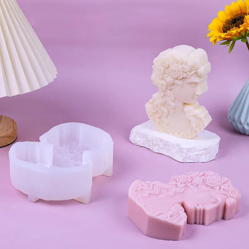3D Goddess Portrait Candle Silicone Mold DIY European Figure Statue Plaster Decoration Resin Casting Mold Home Decoration Crafts