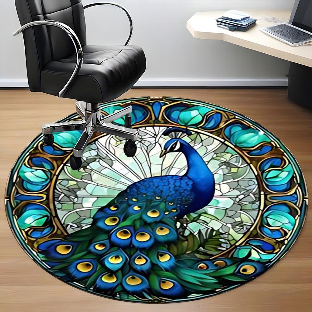 1pc Peacock Stained Glass Chair Carpet for Office Non-Slip, Machine Washable Rug for Office, Room - Holiday Decor, Machine Made yy251016127