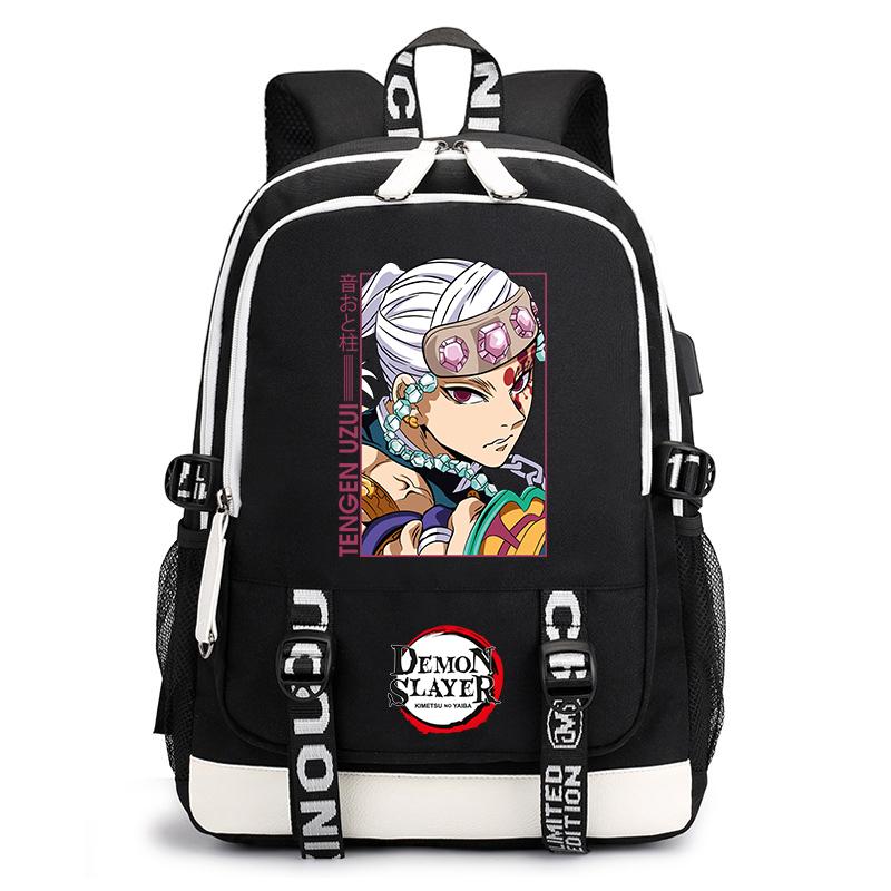 Demon Slayer Anime Print Student Backpack USB Charging Port Lightweight School Bag for Boys Girls