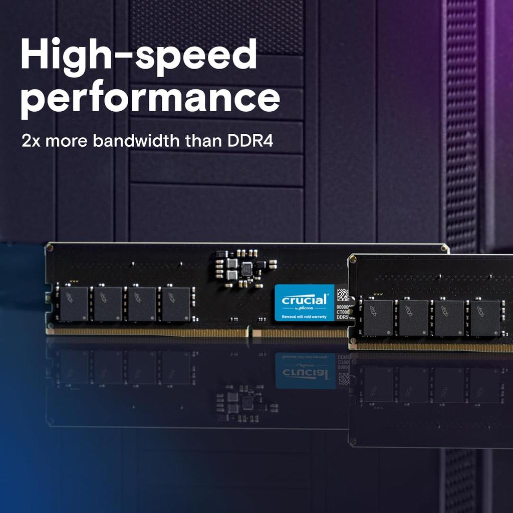 Crucial 128GB Kit DDR5 RAM 5600MHz 5200MHz or Desktop Memory Kit UDIMM Compatible with Intel Core and AMD Ryzen 8000 and Above CT2K64G56C46U5 (2x64GB)