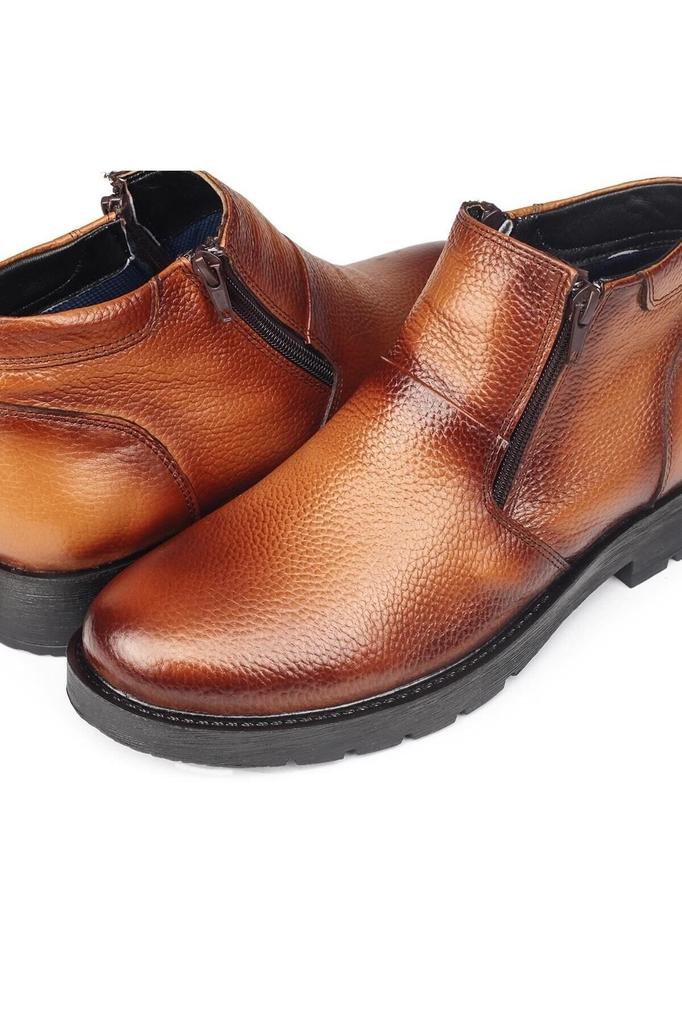 Men's Fashion Genuine Leather Flat Heeled Boots Bootie Chelsea Non-Slip Sole Zippered Casual Boots Black Shoes