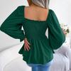 Women's Casual Fashion Solid Color Ruffled Square Collar Long Sleeve Chiffon Shirt
