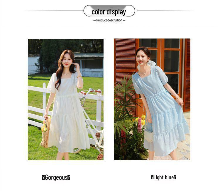 Chiffon Karomuster Kurzarmkleid für junge Mütter und ältere Frauen