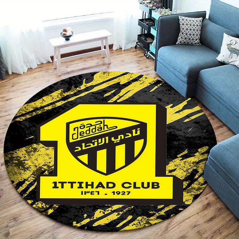 Al-Ittihad FC Round Area Rug,Carpet Rug for Living Room Bedroom Sofa Playroom Decor,Non-slip Floor Mat