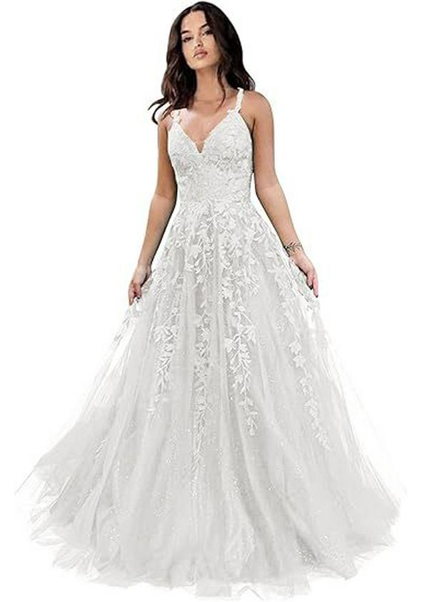 Elegante Abito da Sera in Rete Ricamata con Paillettes e Scollo a V Profondo