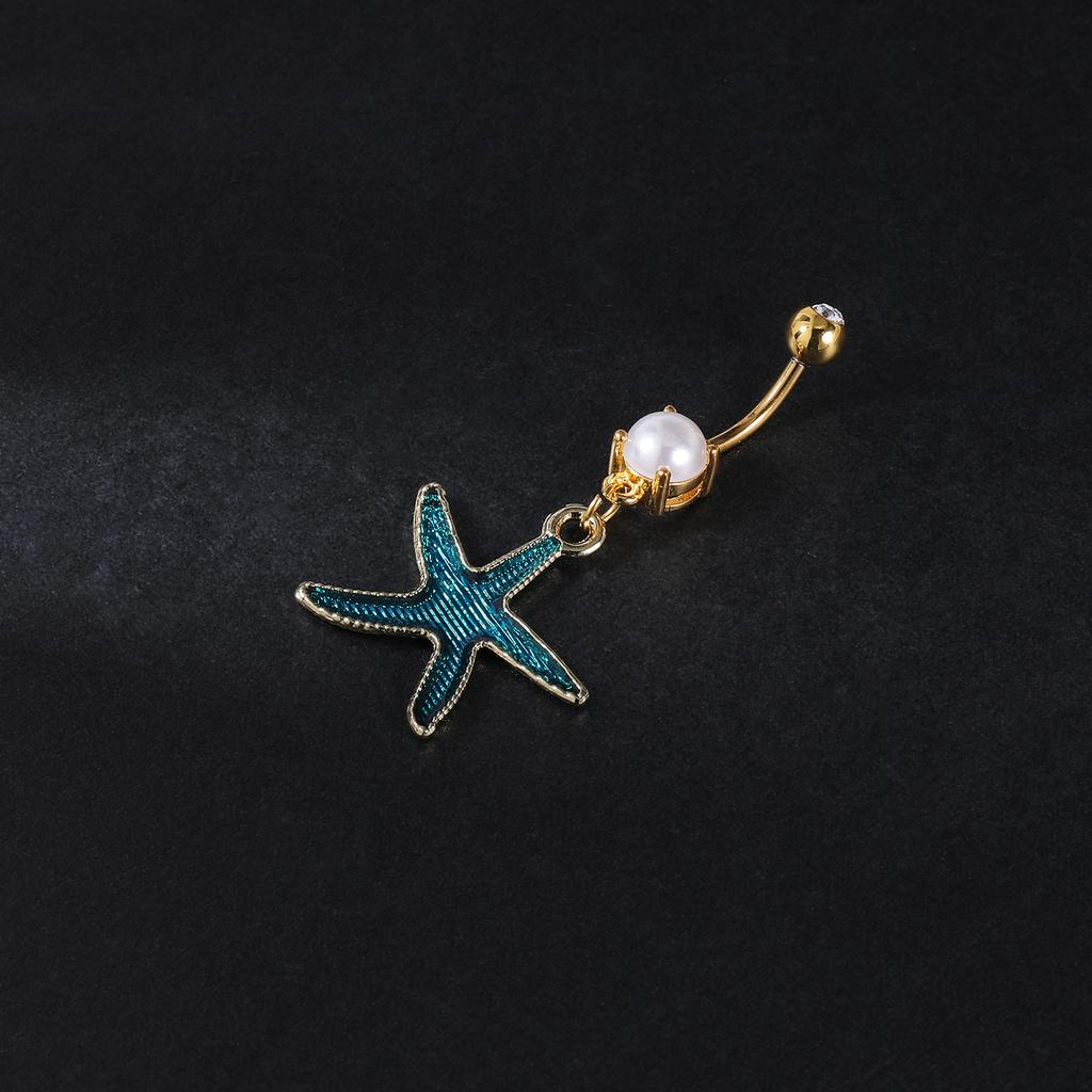 AOEDEJ 14G 1PC Shell Belly Piercing Ring Crystal Starfish Navel Ring Pearl Body Piercing Jewelry Summer Women Shell Belly Ring