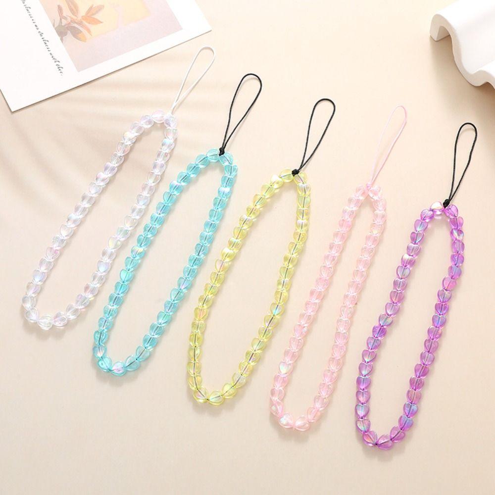 Y2K Heart Beaded Phone Strap Anti-Lost Mobile Phone Lanyard Chain  Phone Accessories
