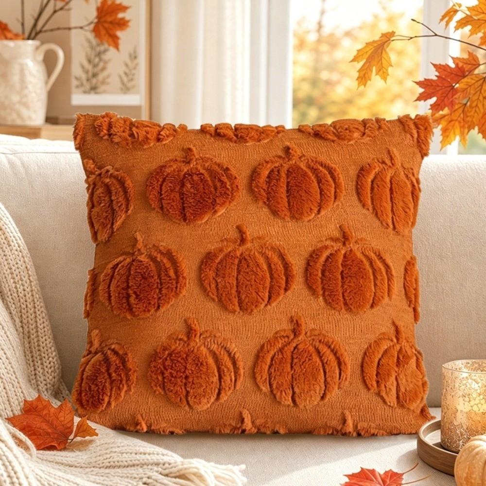 Pumpkin Pattern Throw Pillow Covers Faux Wool Cushions Autumn Thanksgiving Harvest