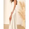 Export Single New Spaghetti Straps Slimming Satin Simple Lightweight Wedding Dress Dress Skirt White Long Style Pile Collar Dress Women