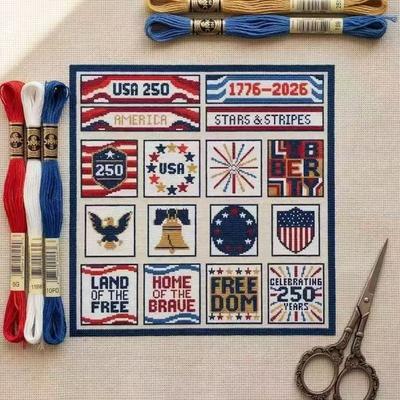 USA 250-jähriges Jubiläum Zählstickerei-Set, 1776 Unabhängigkeitsära Geschichtsstickerei, Patriotisches DIY-Nadelarbeits-Handwerk