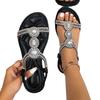 Modische, neue, große, ausgehöhlte Strass-Sandalen mit flachem Boden, bequeme Damenschuhe im Bohème-Stil für den Sommer