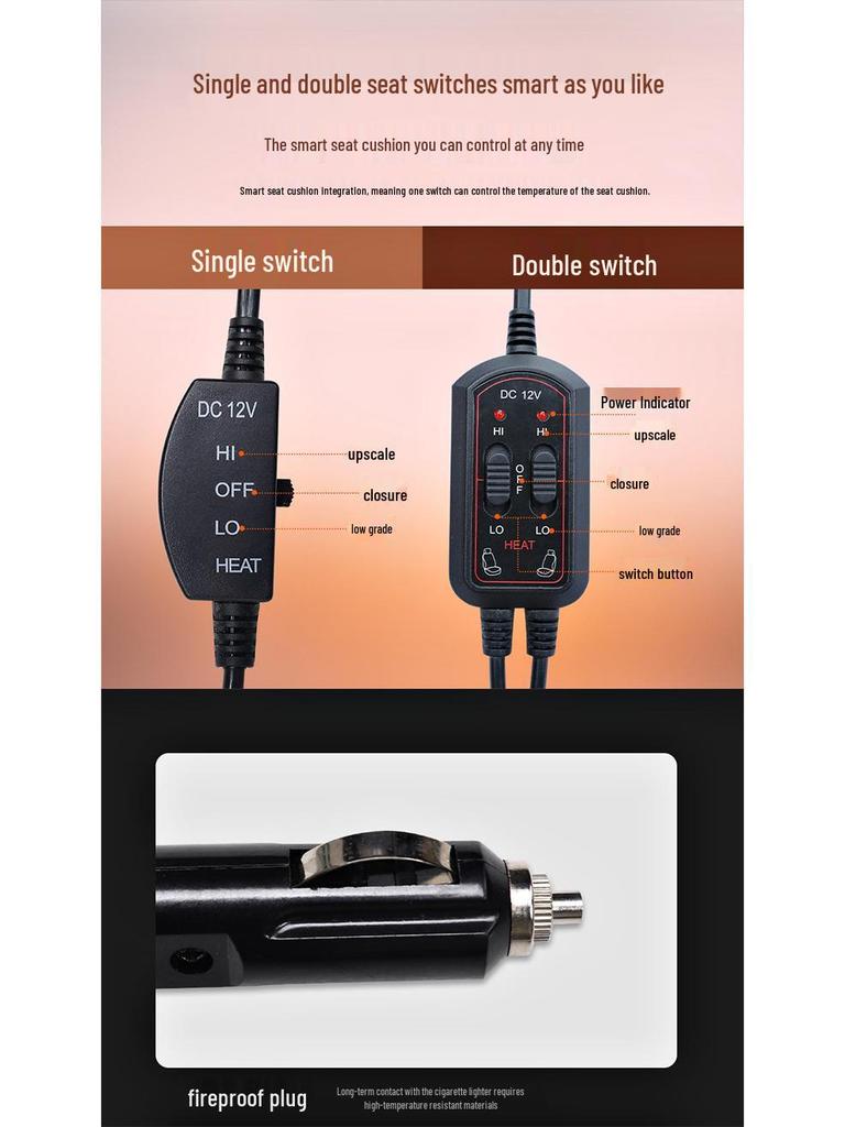 12V Heated Car Seat Cushion with Backrest - Warm Seat Cover for Autumn and Winter