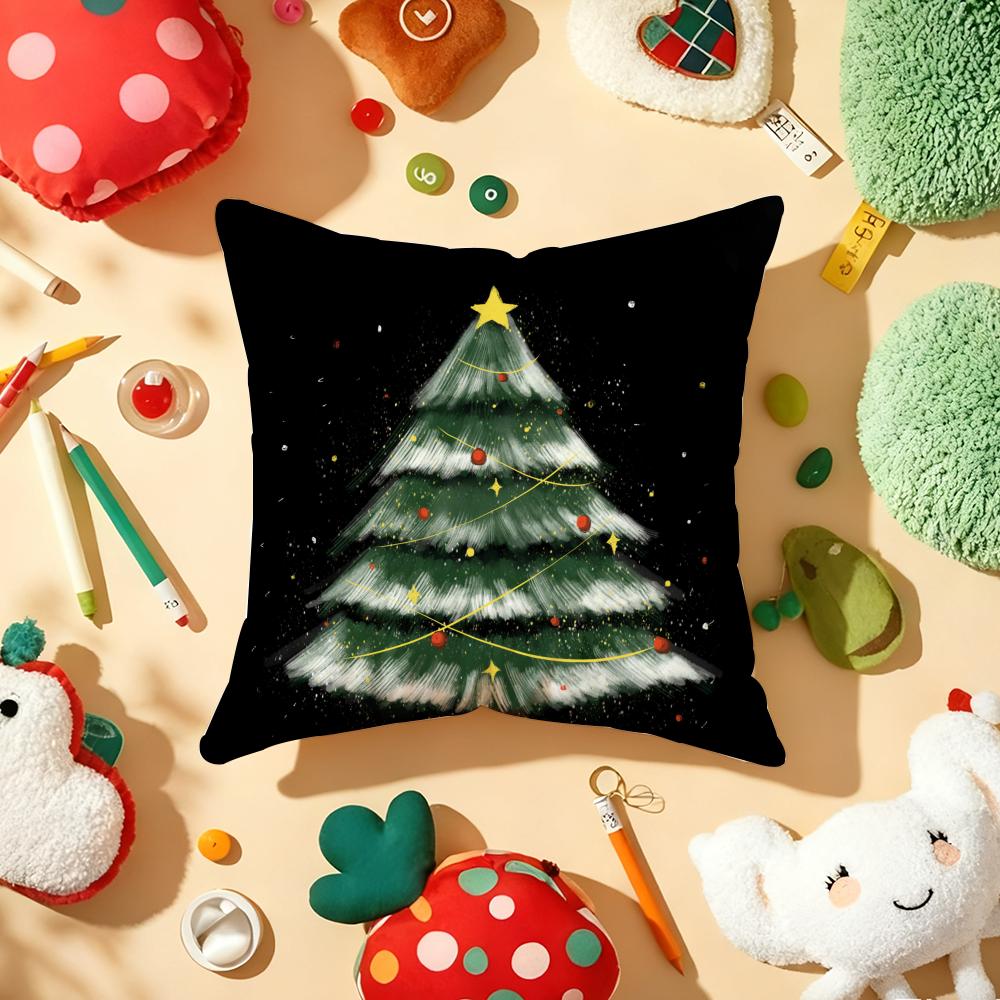 Merry Christmas Printed Pillow Case Plush Fabric Soft Double-Sided Printed Sofa Warm Winter Home Gift Cushion Cover