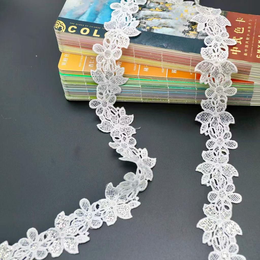 Sparkling Sequins Water-Soluble Polyester Embroidery Lace 3Cm Beads Diy Clothing Wedding Curtains Fabric Decoration