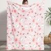 Pink Easter Bunny Egg Flannel Throw Blanket Cute Rabbit Floral Spring Holiday Soft Bed Blanket