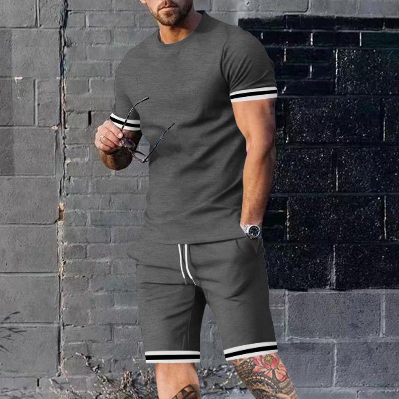 Men's Summer Sport Shorts & Round Neck T-shirt Set, Europe Style