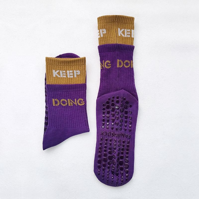 

Professional Non-Slip Sports Socks Women s Yoga Running Fitness Multi-Functional Knee Socks Fitness Socks Pure Color Cotton Floor Socks Purple Yellow