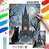 Black Cat Moonlit Church Halloween Oil Painting Digital Painting Handmade Diy Coloring Painting Home Decoration