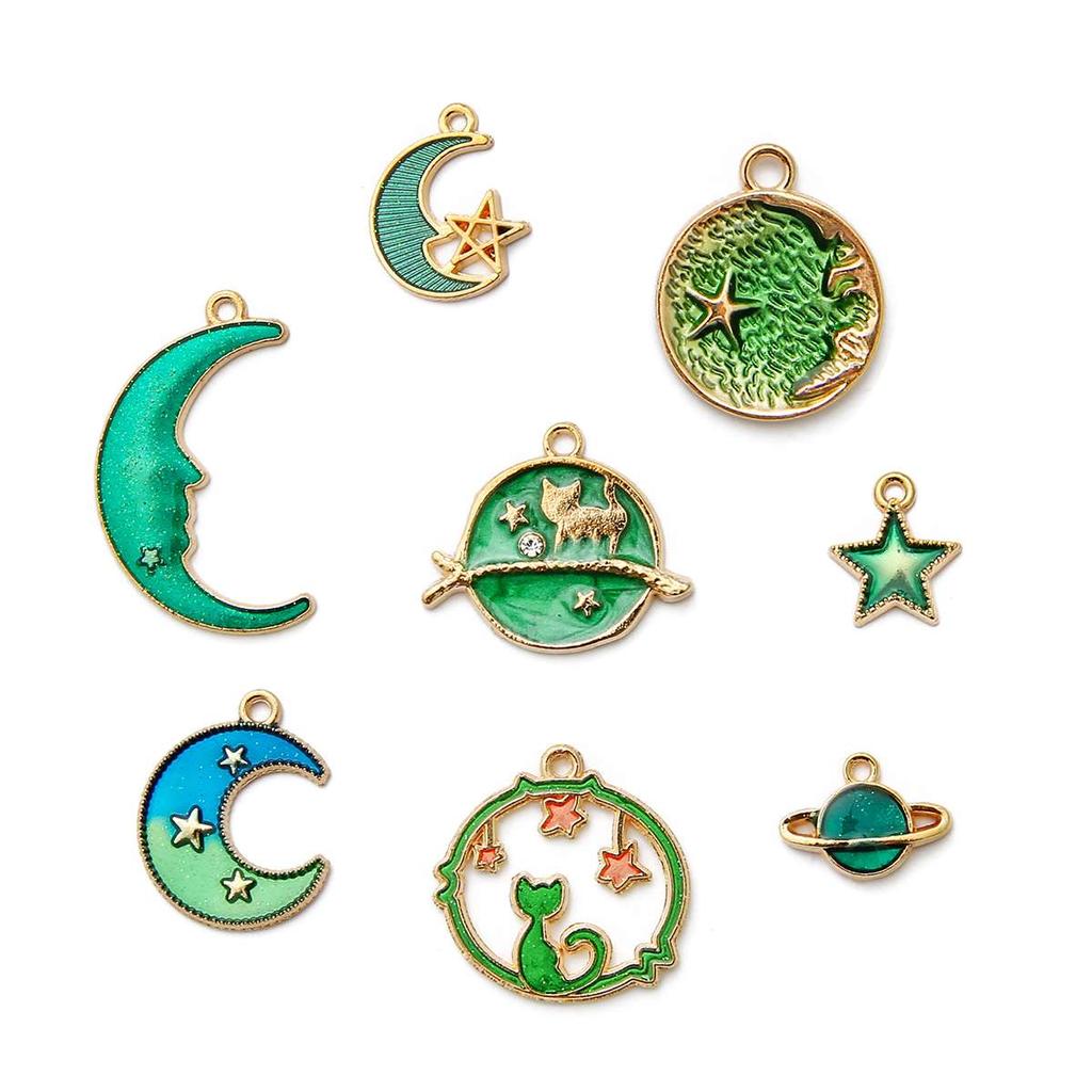 Mixed Moon Star Globe Clips Pendants for DIY Handmade Jewelry 8pcs