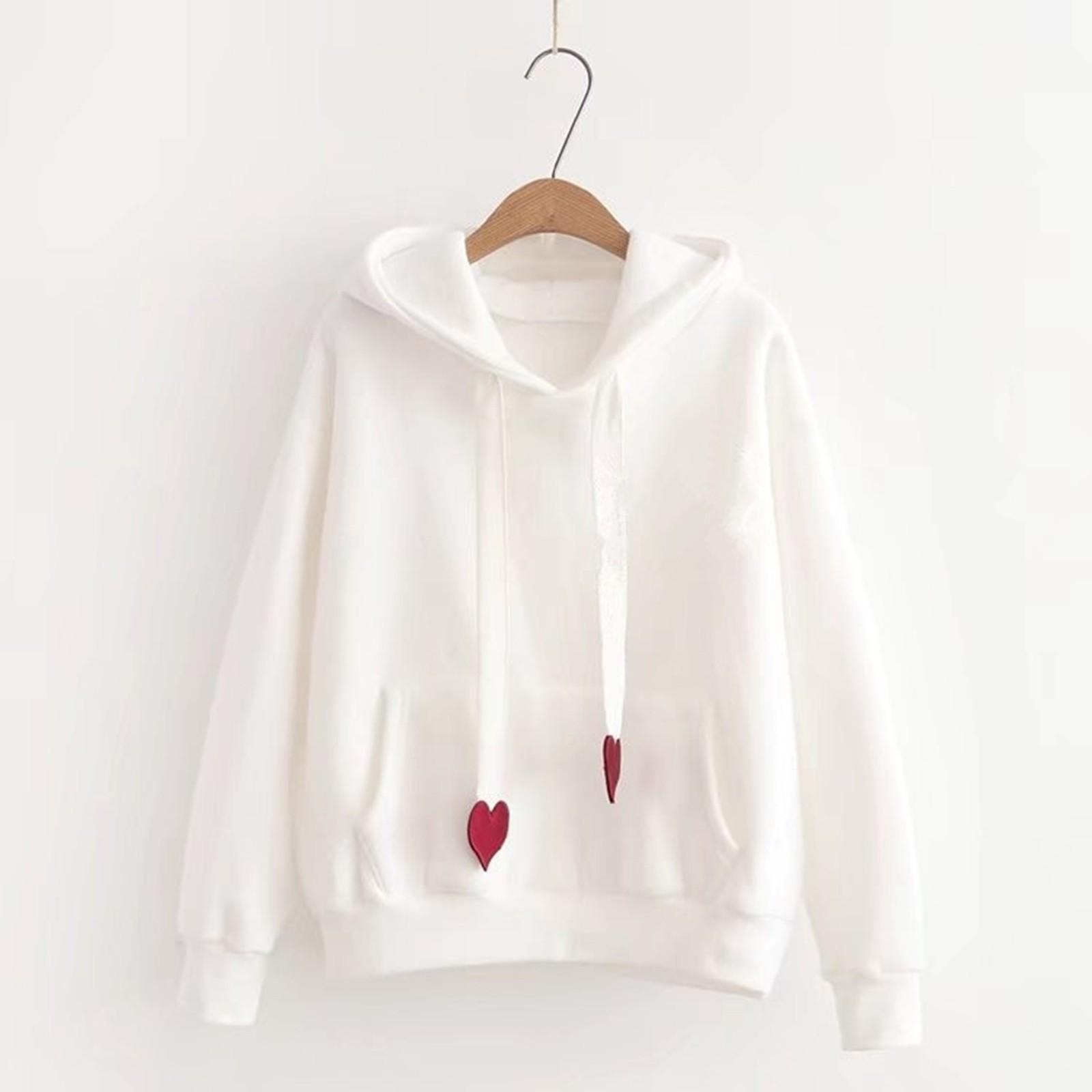 

Женская модная повседневная свободная однотонная толстовка с капюшоном и длинным рукавом S белый