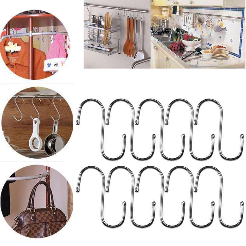 Stainless Steel S-shaped Hook Hook Door Space Saving Wardrobe Bag Rack Clothes Kitchen