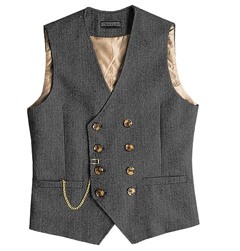 Men Suit Gray Vintage Double Breasted Blend Waistcoat For Wedding Groomsmen Banquet Men Coat