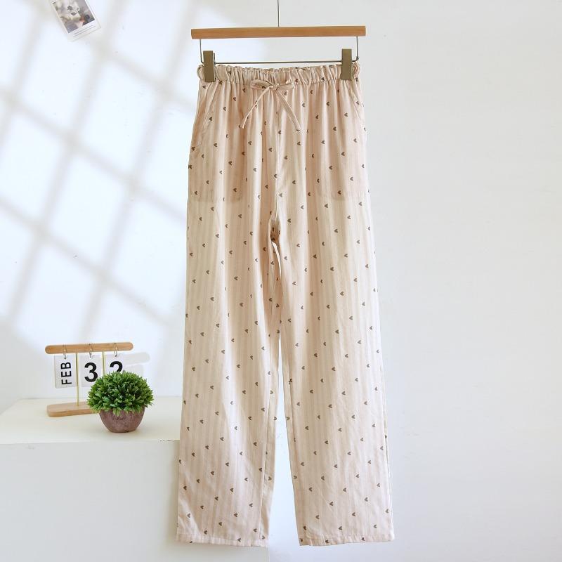 2026 New Spring and Autumn Women's Sleeper Pants 100% Cotton Gauze Loose Cute Pants Large Cartoon Home Pants Bottoms
