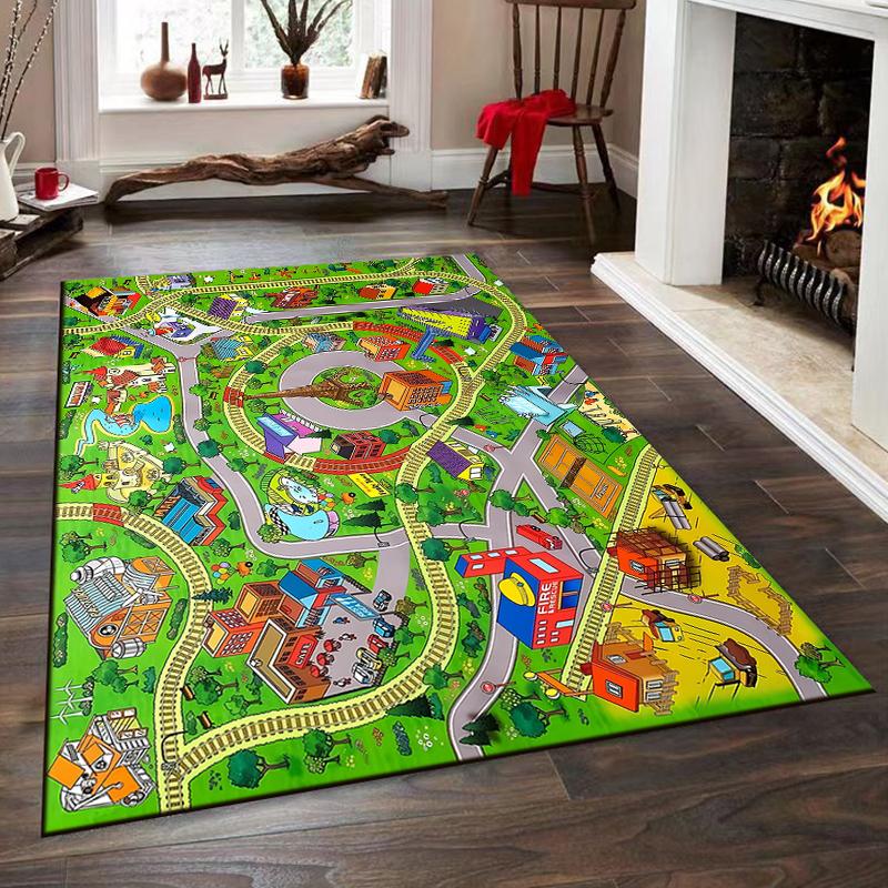 Colorful Town Map Design for Kids' Playrooms Non-slip rug suitable for living room and bedroom sofas