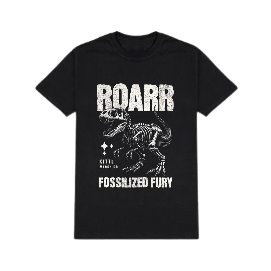 Fossilized Fury T-T-Shirt Retro Dinosaur Skeleton Graphic Tee T-Rex Grunge Top S