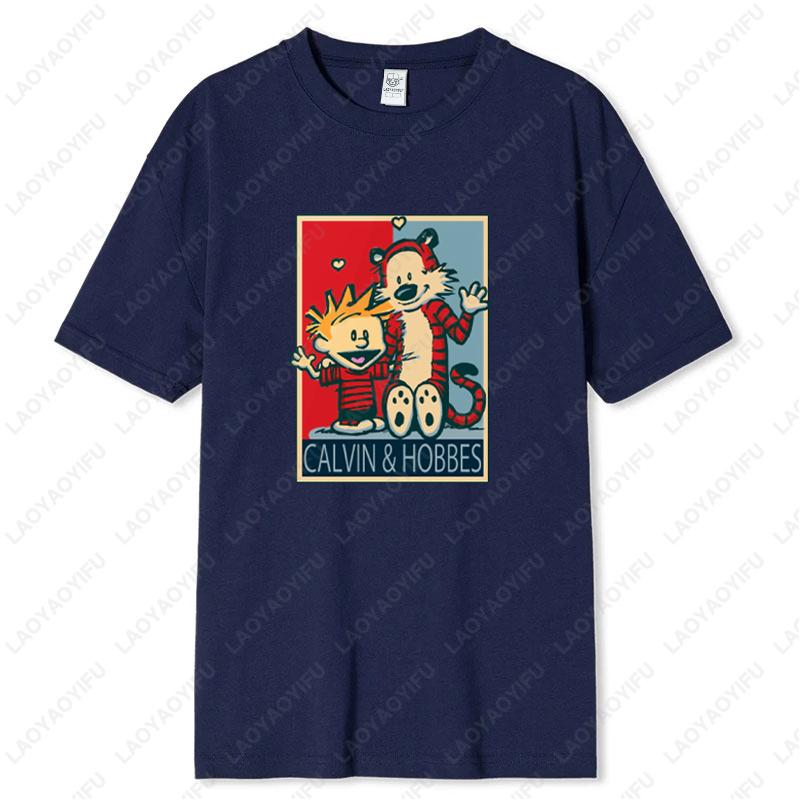 Calvin e Hobbes Unisex Bambini Personaggio dei Cartoni Animati Fumetto Adulti Maglietta Amicizia Compagnia Regalo Top Uomo Donna Cotone Carino Maglietta