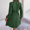 High Waist Women's Long Sleeve Dress Lace Up Pleated Dot Temperament Autumn Winter