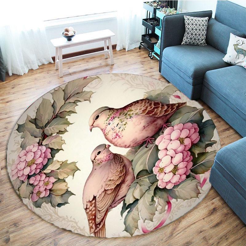 Beautiful Flowers Bird Round Rug Soft Thickened Kitchen Floor Mat Waterproof Non-slip Oil-proof Floor Mat Runner Rug