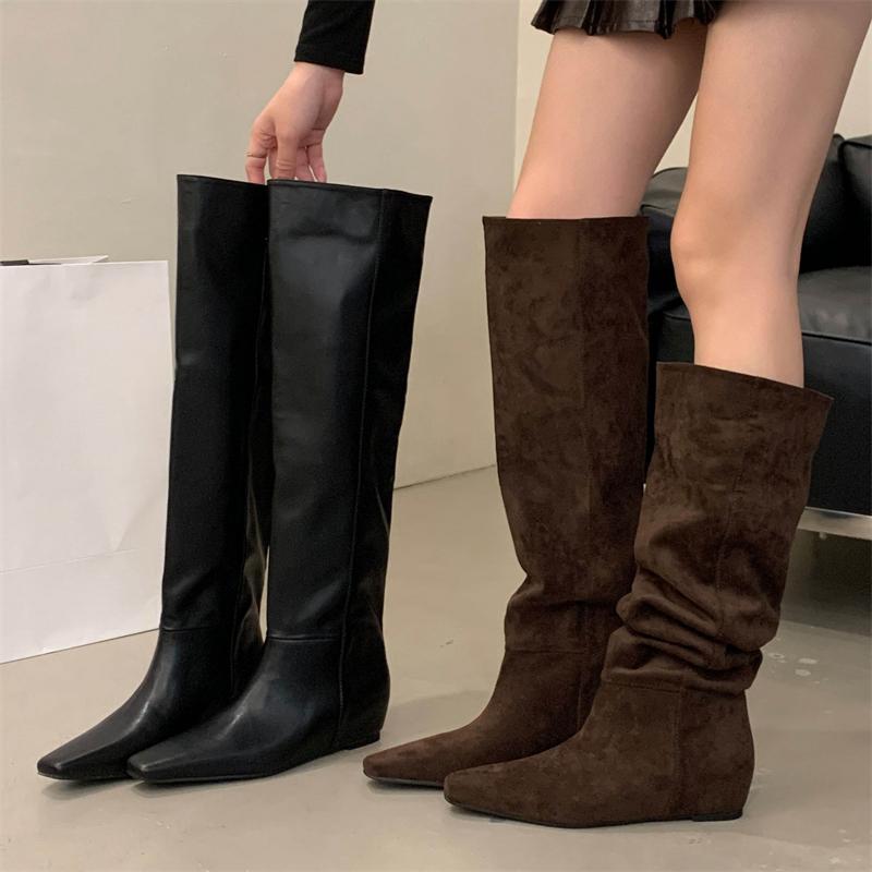 Fashion Eilyken Punk Style Over The Knee Boots Women's Wedges Low Heels Shoes Fashion Thigh High Long Botas Para Mujer