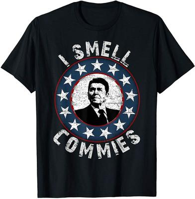 Koszulka unisex Ronald Reagan Wącham komuchów Retro Vintage z humorem politycznym