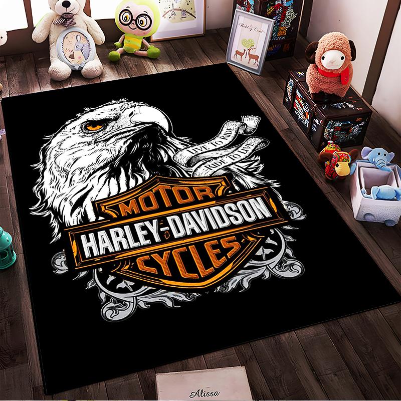 Harley-Davidson Adler Logo Design Teppich, Rutschfester Teppich geeignet für Wohnzimmer- und Schlafzimmer-Sofas.