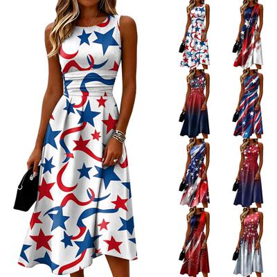 Sleeveless Casual Dress for Women Round Neck Midi Length Relaxed Fit Lightweight Summer Dress with Abstract Pattern