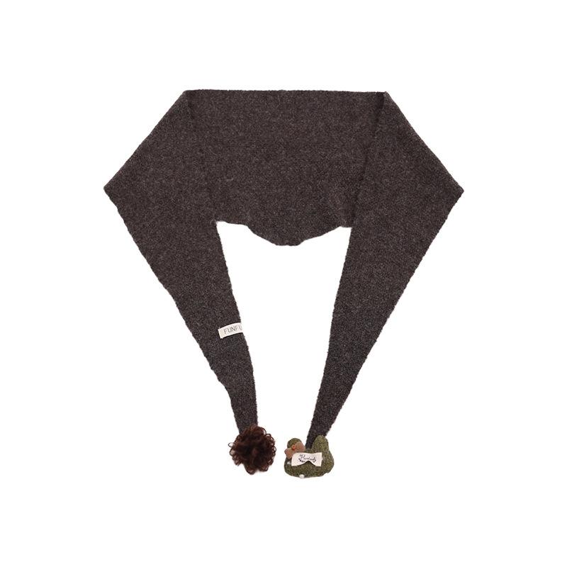 Atmosphere wool knitted cute doll triangle scarf shawl women's autumn and winter warm solid color scarf